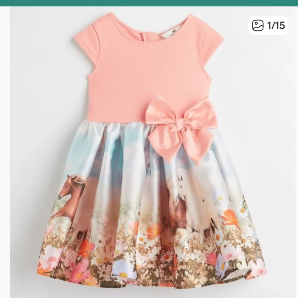 H&M Girls Peach Top‎ Zippered Back Flared Equestrian Horse Skirt Dress size 6/7